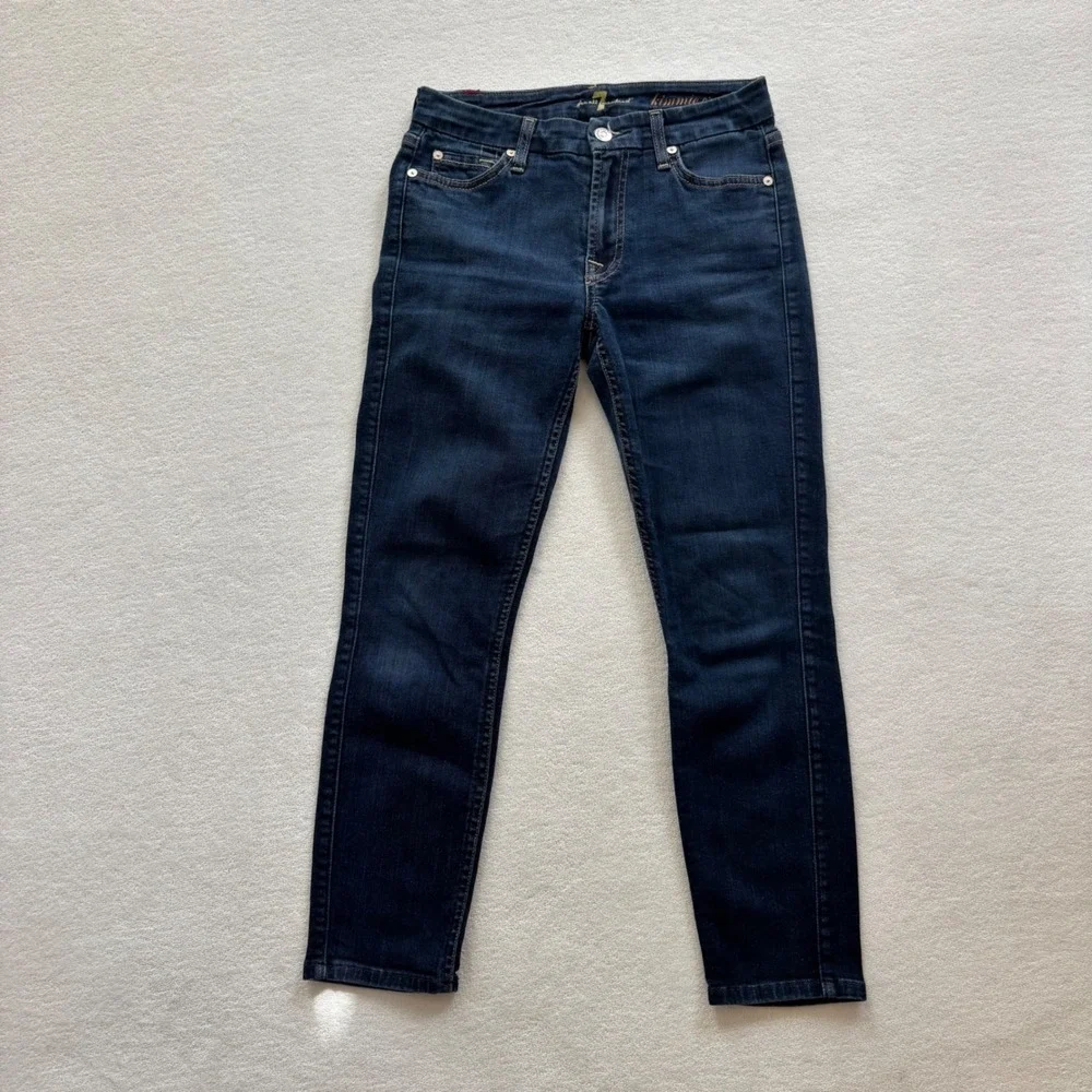 7 For All Mankind Kimmie Crop Jeans Women 27 Dark Wash Excellent Slim Fit‎ Denim